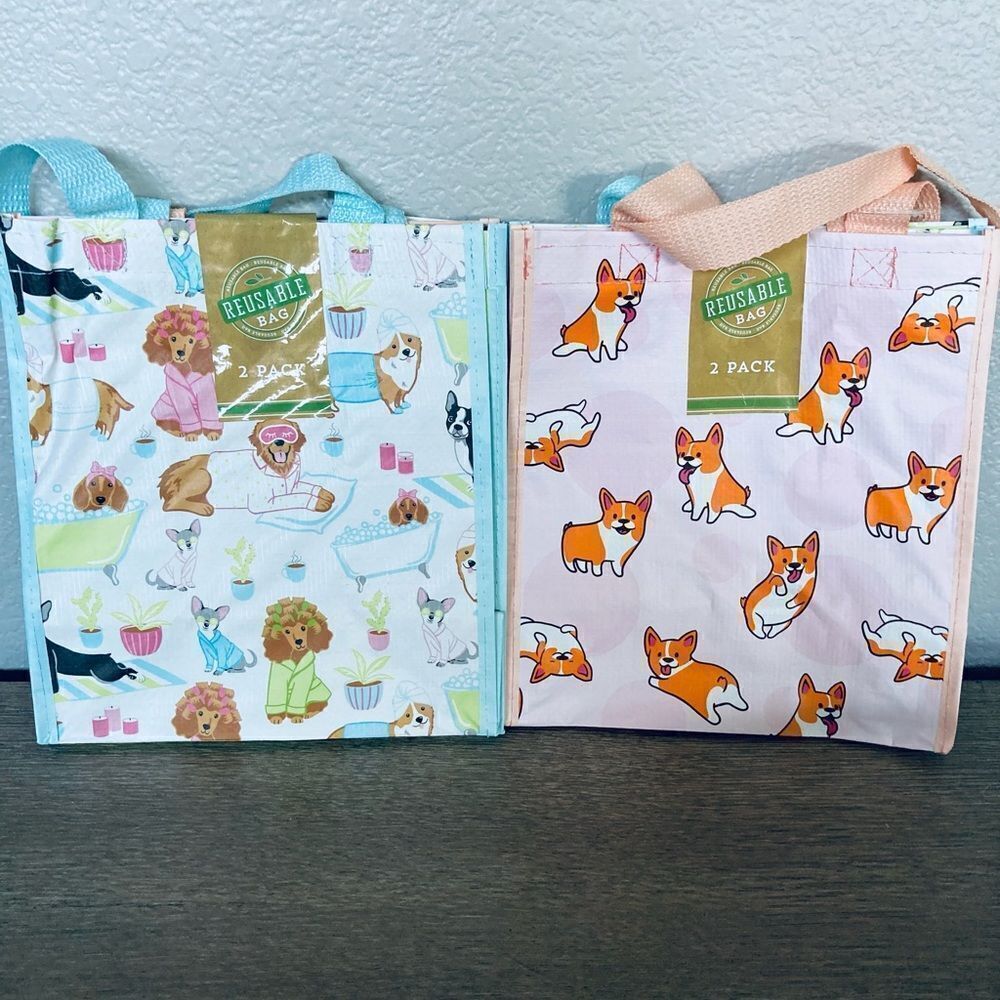 2-Pack Pampered Spa Dogs Corgi Dog Reusable Tote Bags Set - Picture 2 of 5